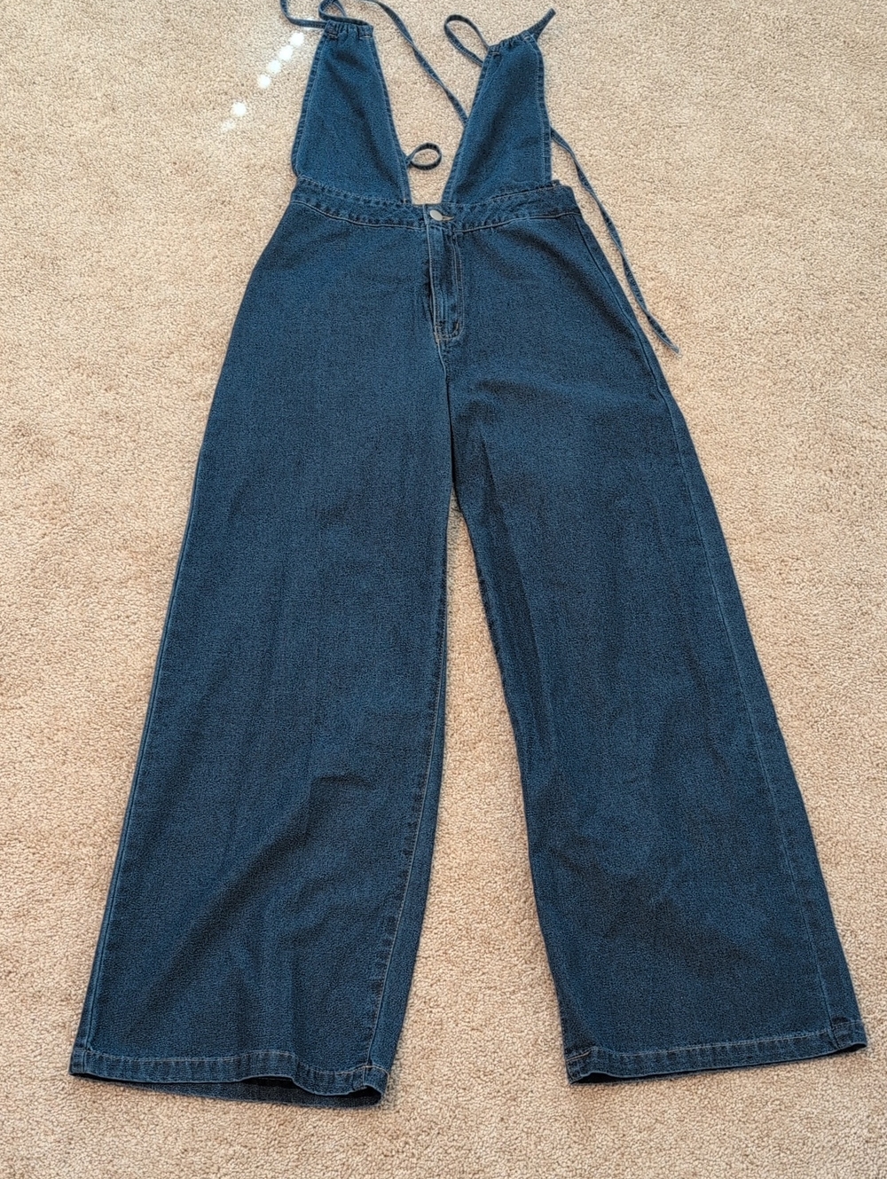 Dark Blue Wide Leg Denim Jumpsuit